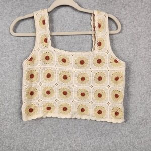 Rebellion Again‎ Crochet Crop Top Womens Small Floral Retro Boho Tank Top Shirt
